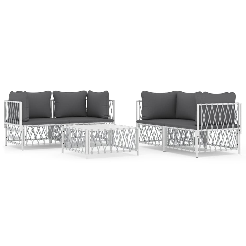 vidaXL Set mobilier de grădină, 5 piese, cu perne, alb, oțel vidaXL Set mobilier de grădină, 5 piese, cu perne, alb, oțel