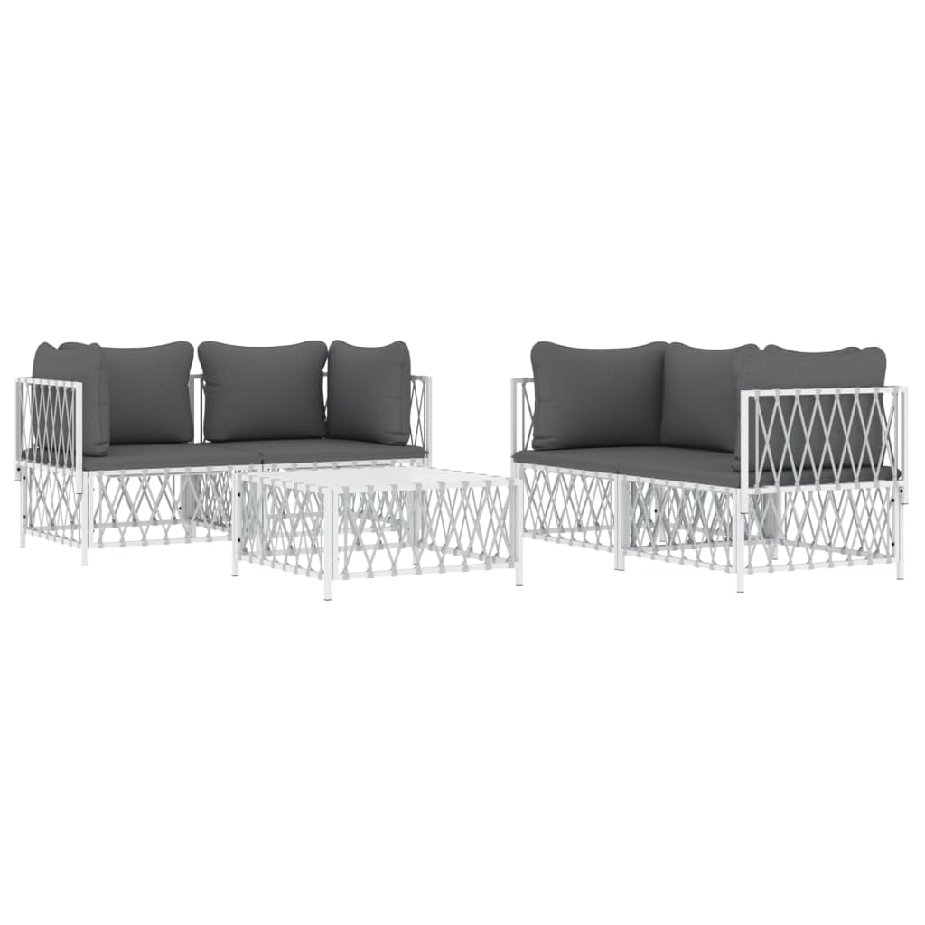 vidaXL Set mobilier de grădină, 5 piese, cu perne, alb, oțel vidaXL Set mobilier de grădină, 5 piese, cu perne, alb, oțel