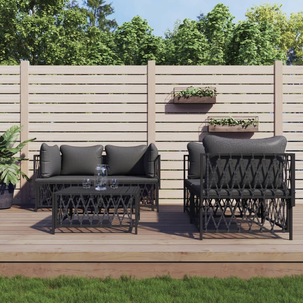 vidaXL Set mobilier de grădină, 5 piese, cu perne, antracit, oțel vidaXL Set mobilier de grădină, 5 piese, cu perne, antracit, oțel