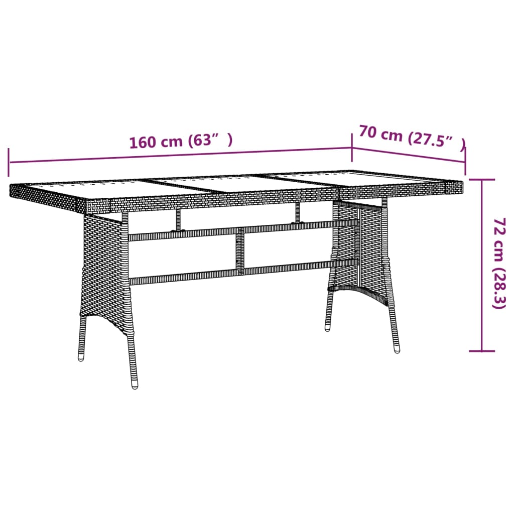 vidaXL Masă de grădină negru 160x70x72 cm poliratan/lemn masiv acacia