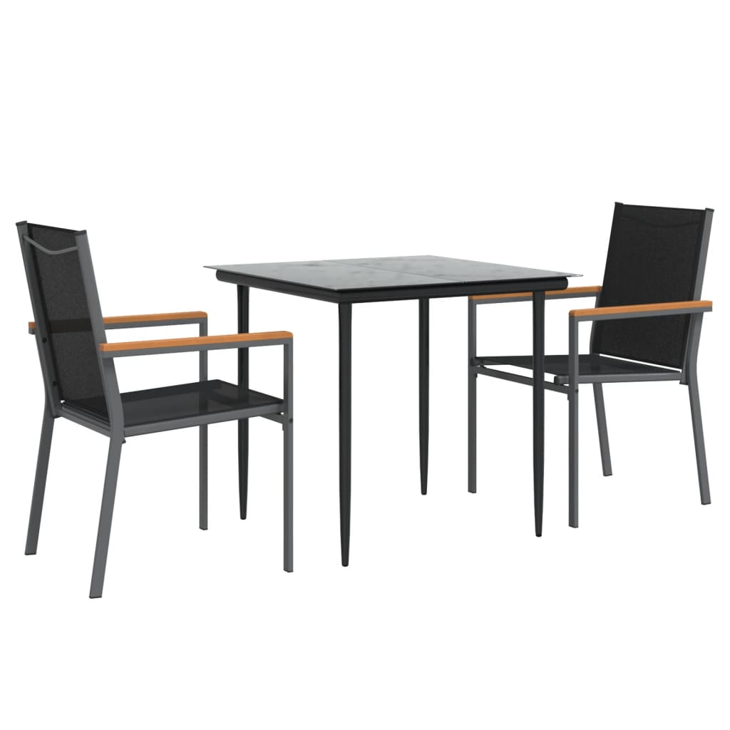 vidaXL Set mobilier de grădină, 3 piese, negru, textilenă și oțel vidaXL Set mobilier de grădină, 3 piese, negru, textilenă și oțel
