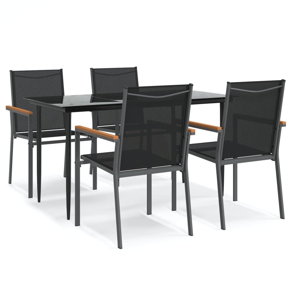 vidaXL Set mobilier de grădină, 5 piese, negru, textilenă și oțel