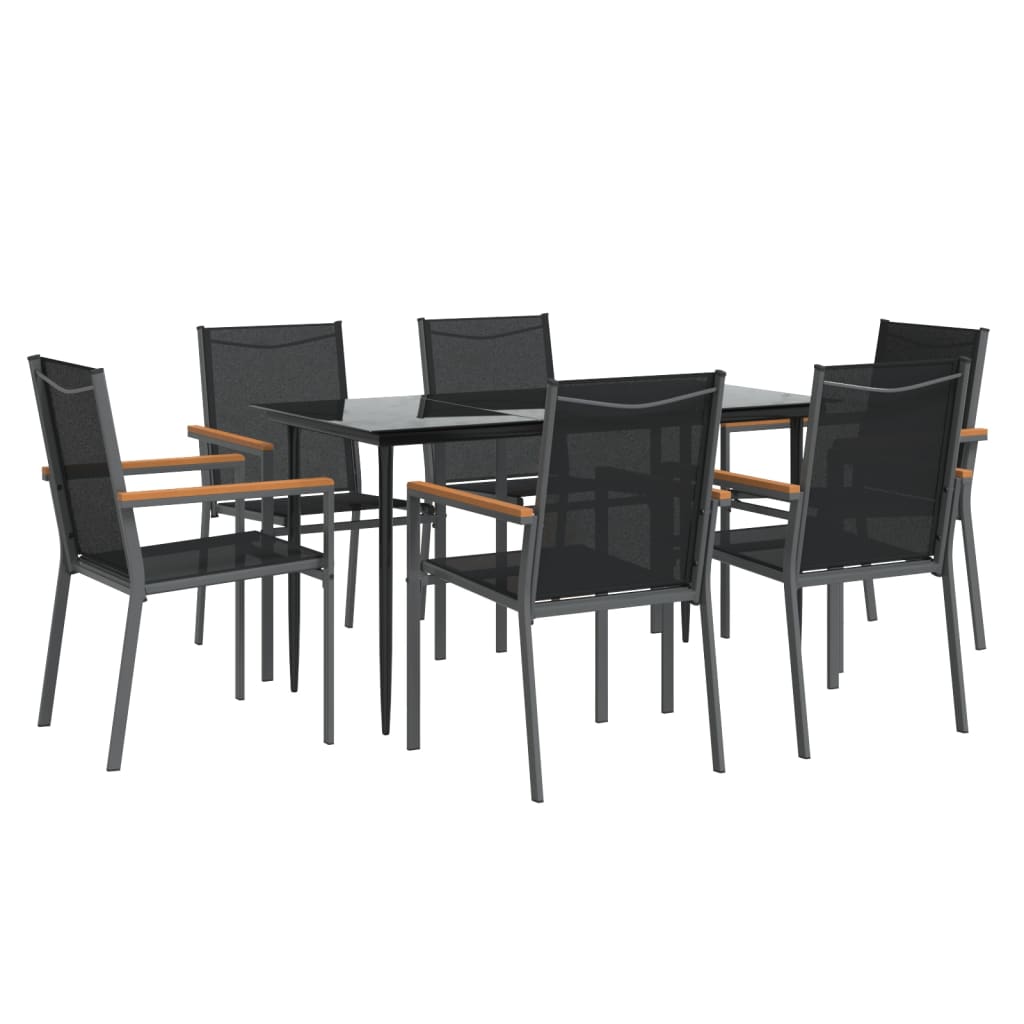 vidaXL Set mobilier de grădină, 7 piese, negru, textilenă și oțel