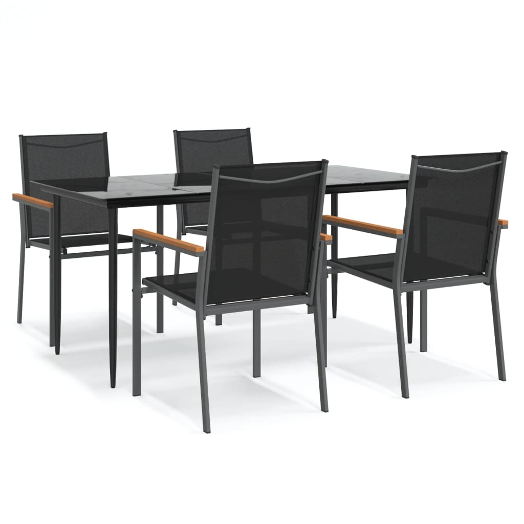 vidaXL Set mobilier de grădină, 5 piese, negru, textilenă și oțel