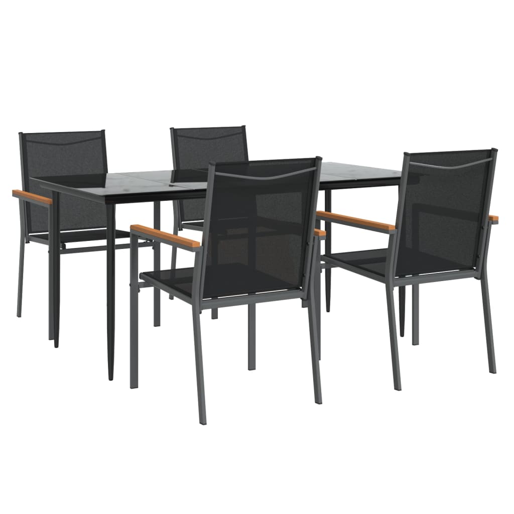 vidaXL Set mobilier de grădină, 5 piese, negru, textilenă și oțel