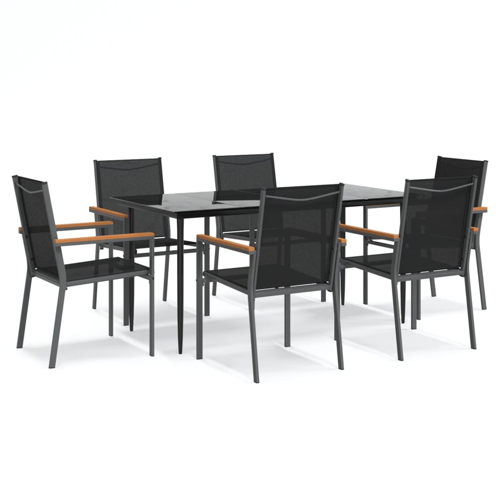 vidaXL Set mobilier de grădină, 7 piese, negru, textilenă și oțel