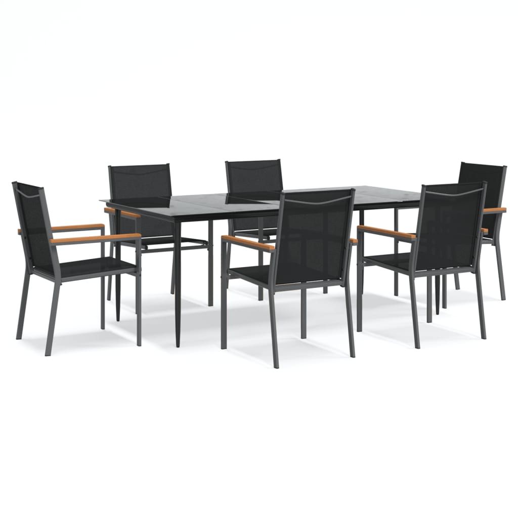 vidaXL Set mobilier de grădină, 7 piese, negru, textilenă și oțel
