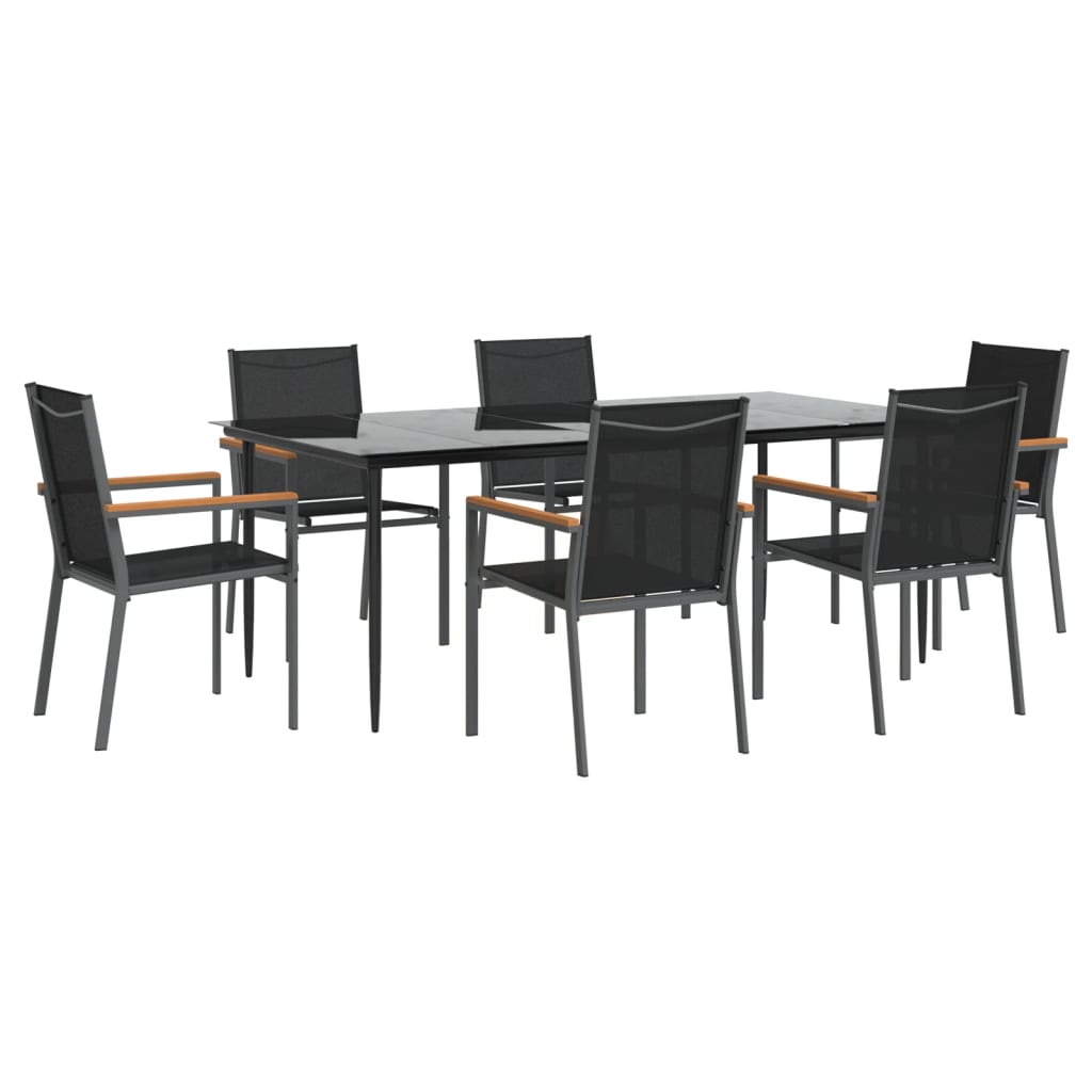 vidaXL Set mobilier de grădină, 7 piese, negru, textilenă și oțel