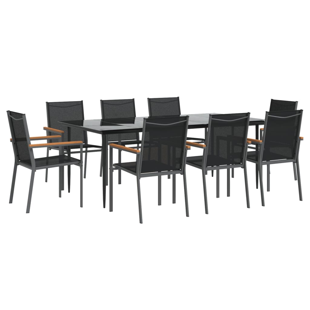 vidaXL Set mobilier de grădină, 9 piese, negru, textilenă și oțel vidaXL Set mobilier de grădină, 9 piese, negru, textilenă și oțel