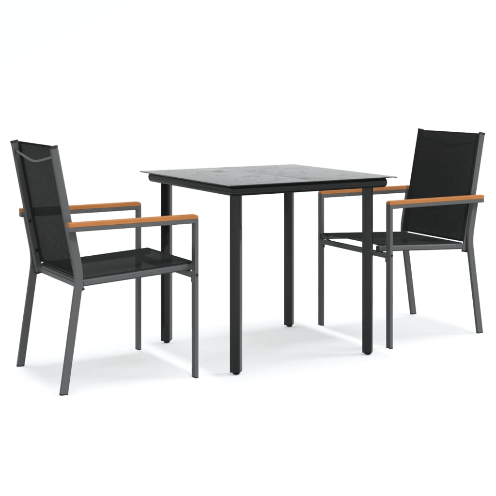 vidaXL Set mobilier de grădină, 3 piese, negru, textilenă și oțel vidaXL Set mobilier de grădină, 3 piese, negru, textilenă și oțel