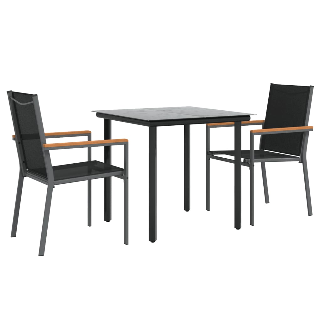 vidaXL Set mobilier de grădină, 3 piese, negru, textilenă și oțel vidaXL Set mobilier de grădină, 3 piese, negru, textilenă și oțel