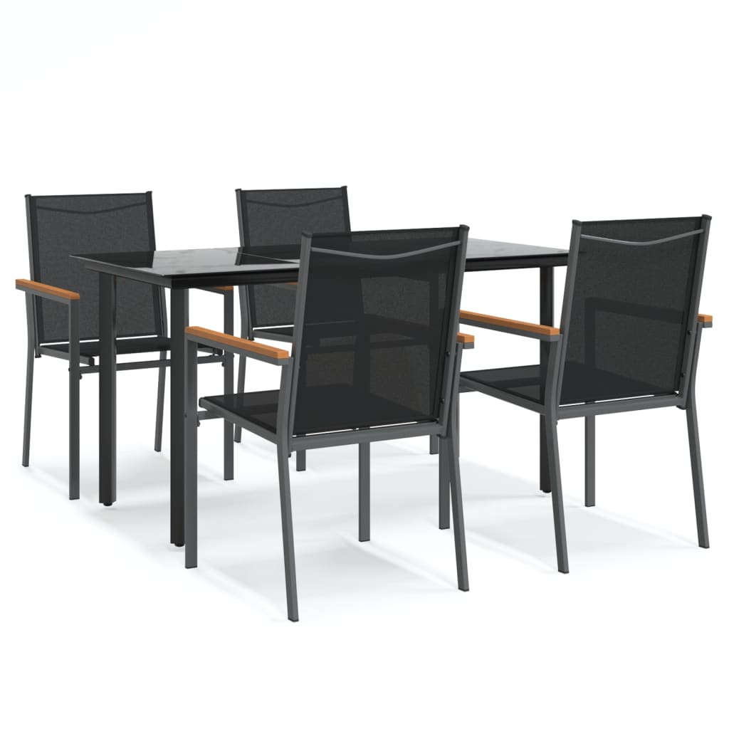 vidaXL Set mobilier de grădină, 5 piese, negru, textilenă și oțel
