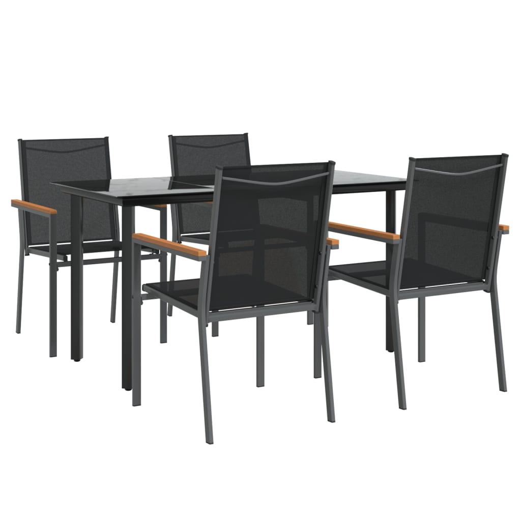 vidaXL Set mobilier de grădină, 5 piese, negru, textilenă și oțel