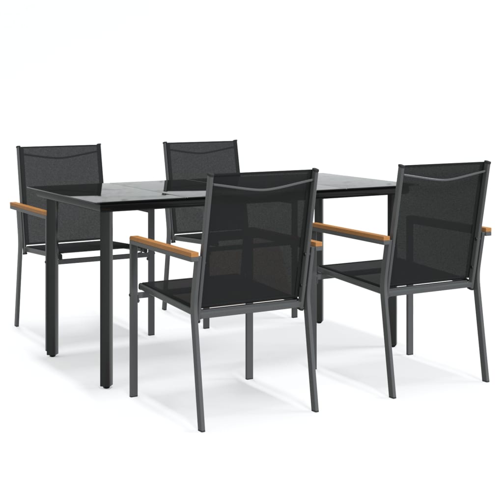 vidaXL Set mobilier de grădină, 5 piese, negru, textilenă și oțel