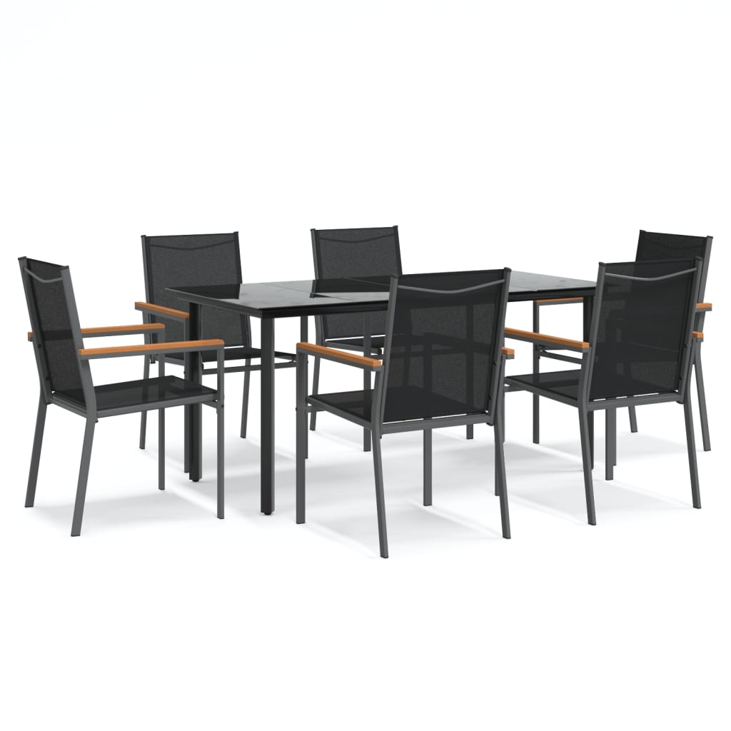 vidaXL Set mobilier de grădină, 7 piese, negru, textilenă și oțel