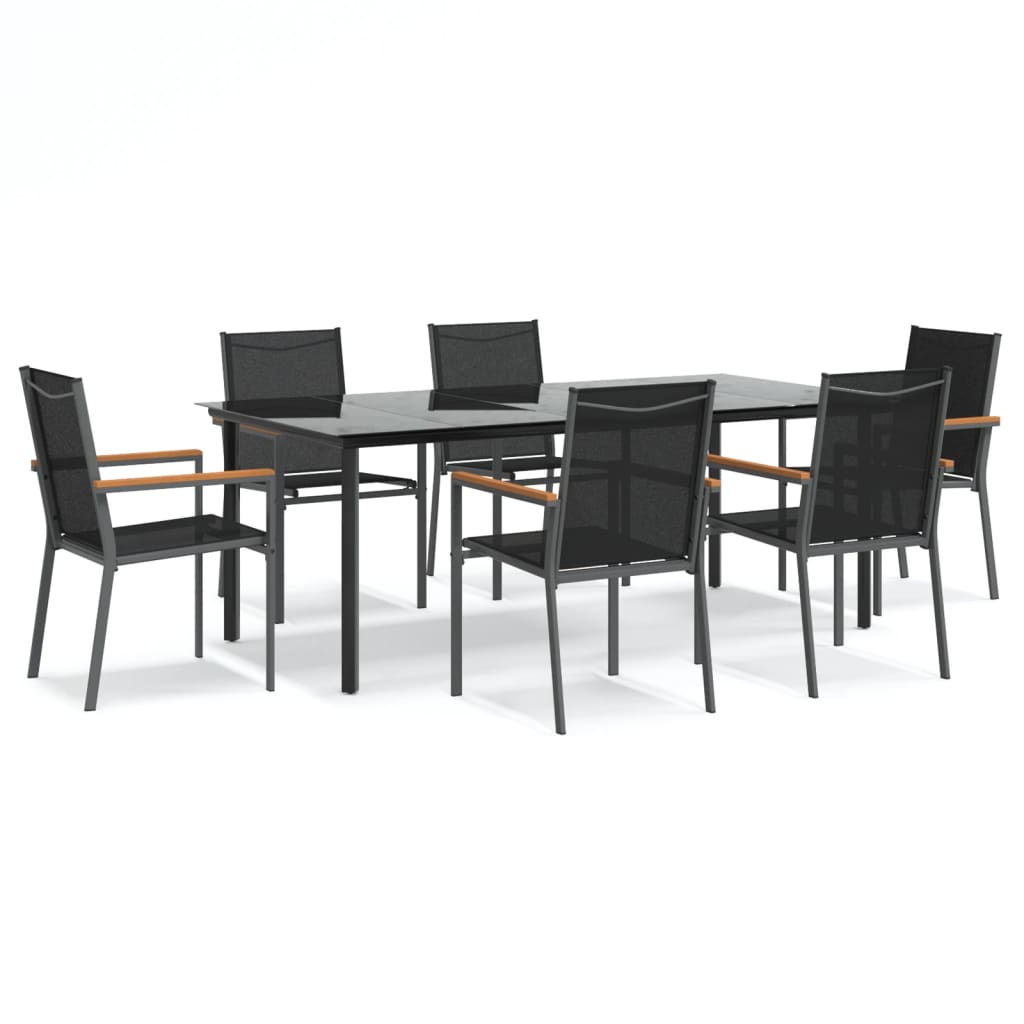 vidaXL Set mobilier de grădină, 7 piese, negru, textilenă și oțel