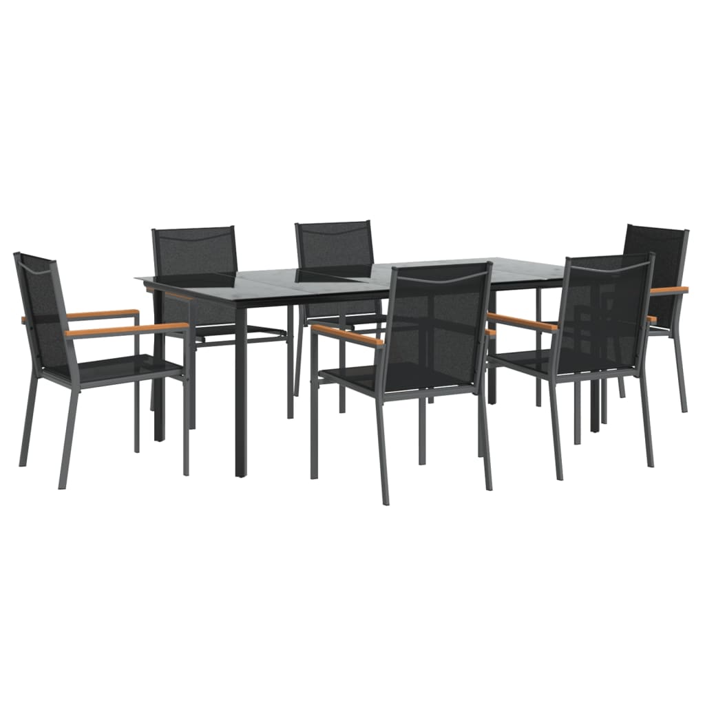 vidaXL Set mobilier de grădină, 7 piese, negru, textilenă și oțel