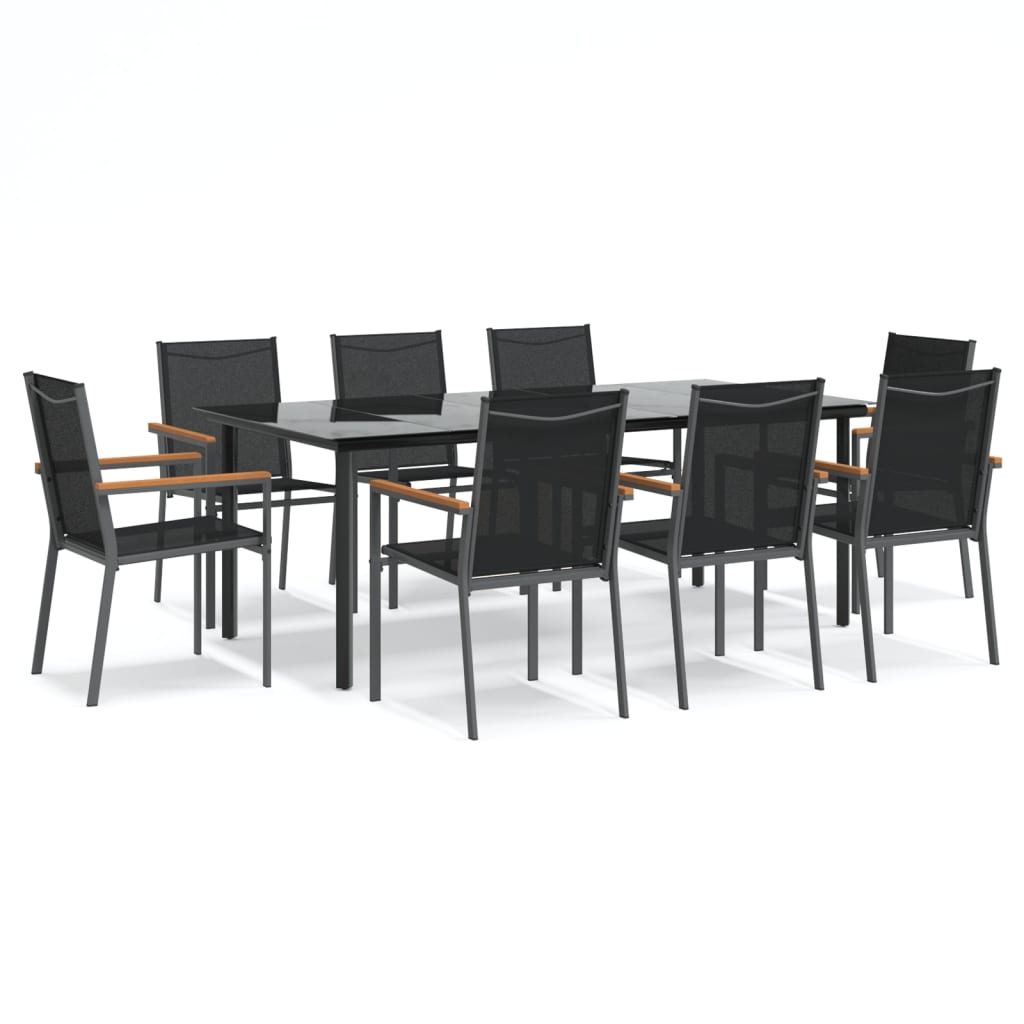 vidaXL Set mobilier de grădină, 9 piese, negru, textilenă și oțel vidaXL Set mobilier de grădină, 9 piese, negru, textilenă și oțel