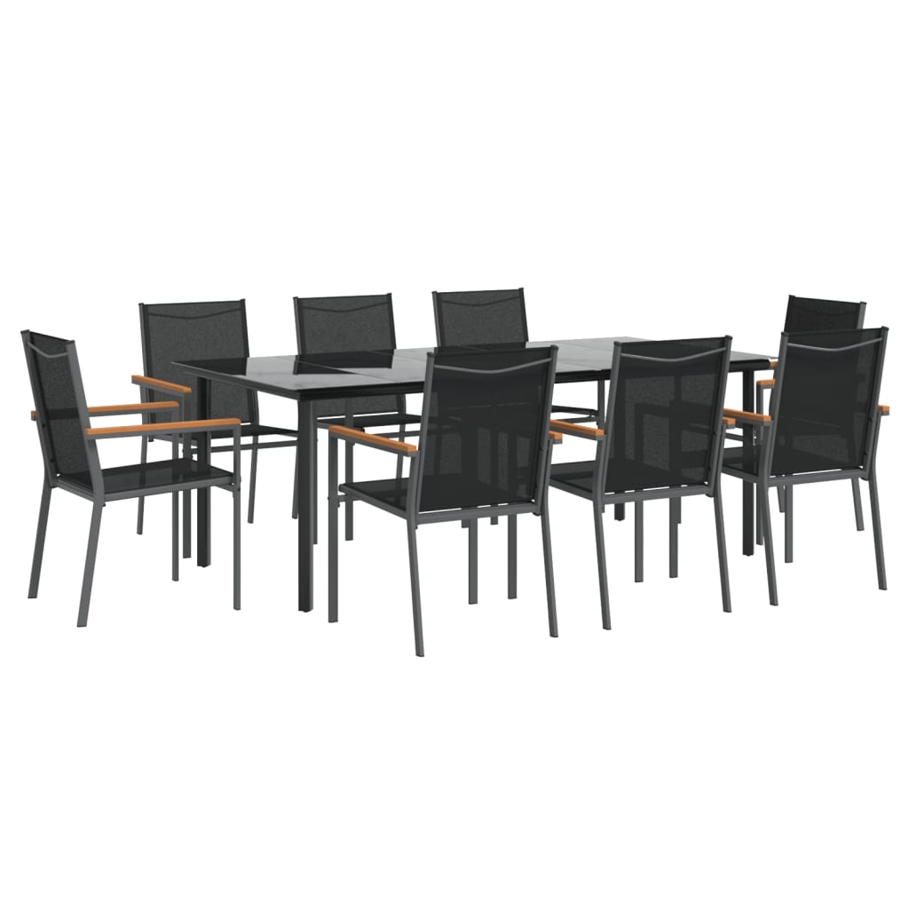 vidaXL Set mobilier de grădină, 9 piese, negru, textilenă și oțel vidaXL Set mobilier de grădină, 9 piese, negru, textilenă și oțel