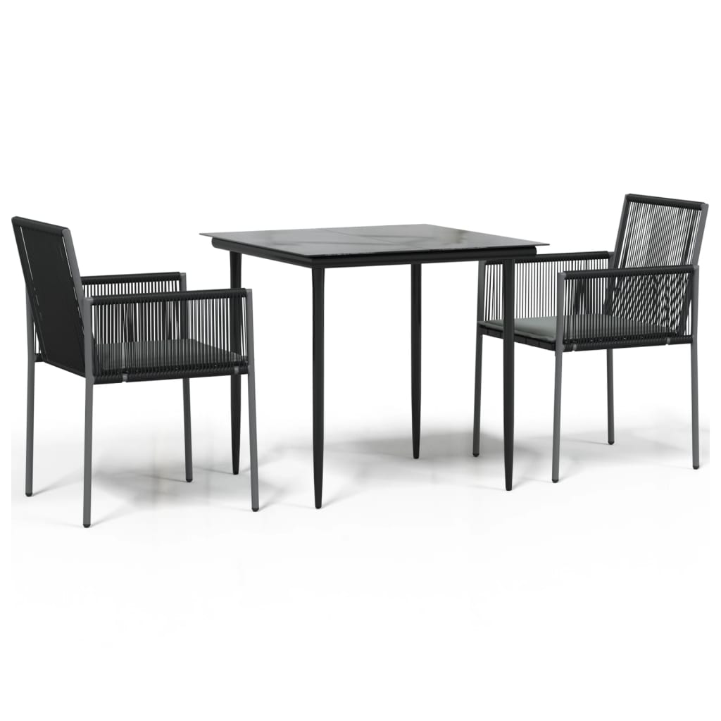 vidaXL Set mobilier grădină cu perne, 3 piese, negru, poliratan & oțel