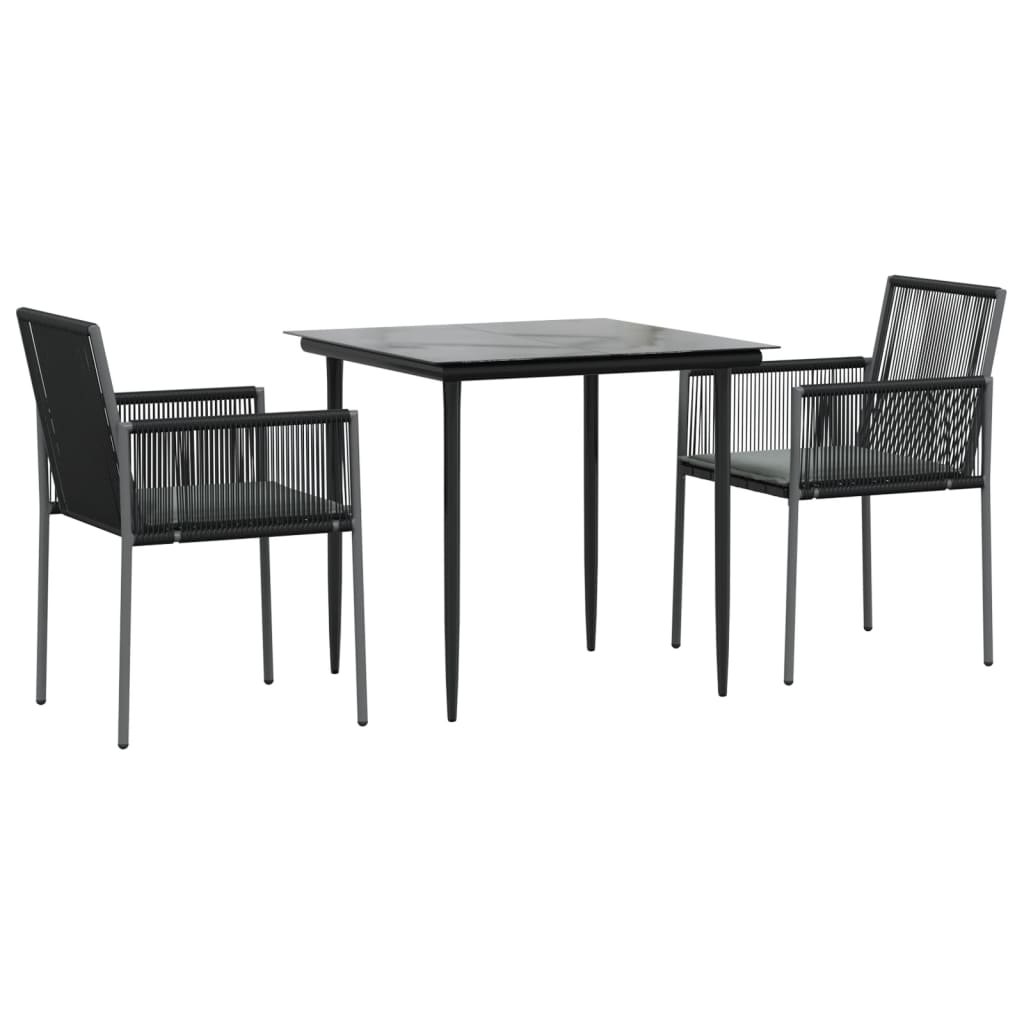 vidaXL Set mobilier grădină cu perne, 3 piese, negru, poliratan & oțel