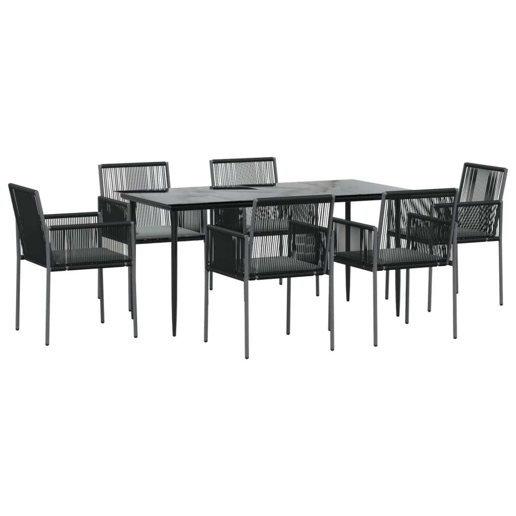 vidaXL Set mobilier grădină cu perne, 7 piese, negru, poliratan & oțel