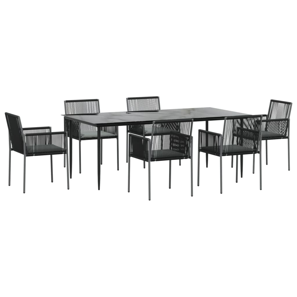 vidaXL Set mobilier grădină cu perne, 7 piese, negru, poliratan & oțel