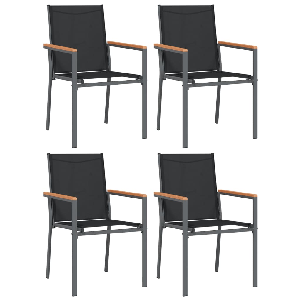 vidaXL Scaune de grădină, 4 buc., negru, 55x61,5x90 cm, textilenă&oțel