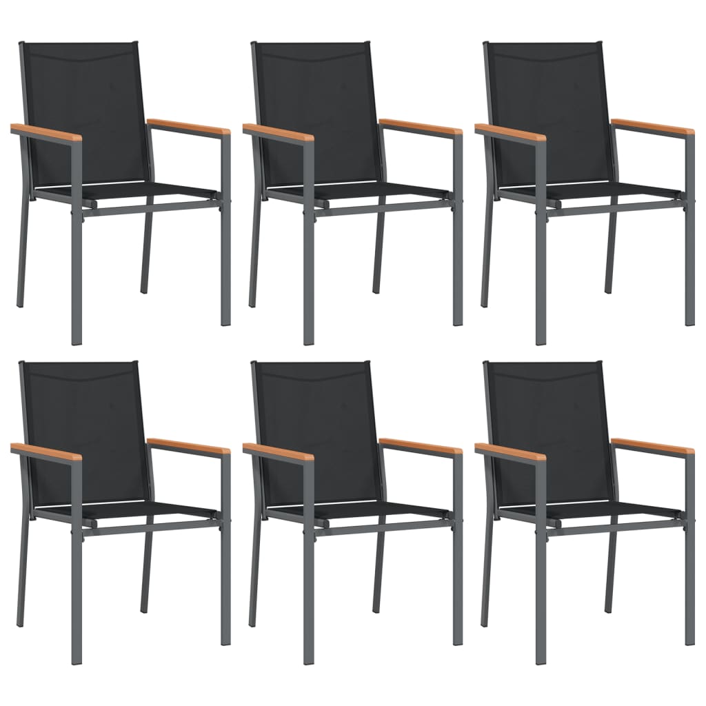 vidaXL Scaune de grădină, 6 buc., negru, 55x61,5x90 cm, textilenă&oțel