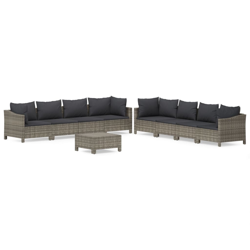 vidaXL Set mobilier de grădină cu perne, 9 piese, gri, poliratan vidaXL Set mobilier de grădină cu perne, 9 piese, gri, poliratan
