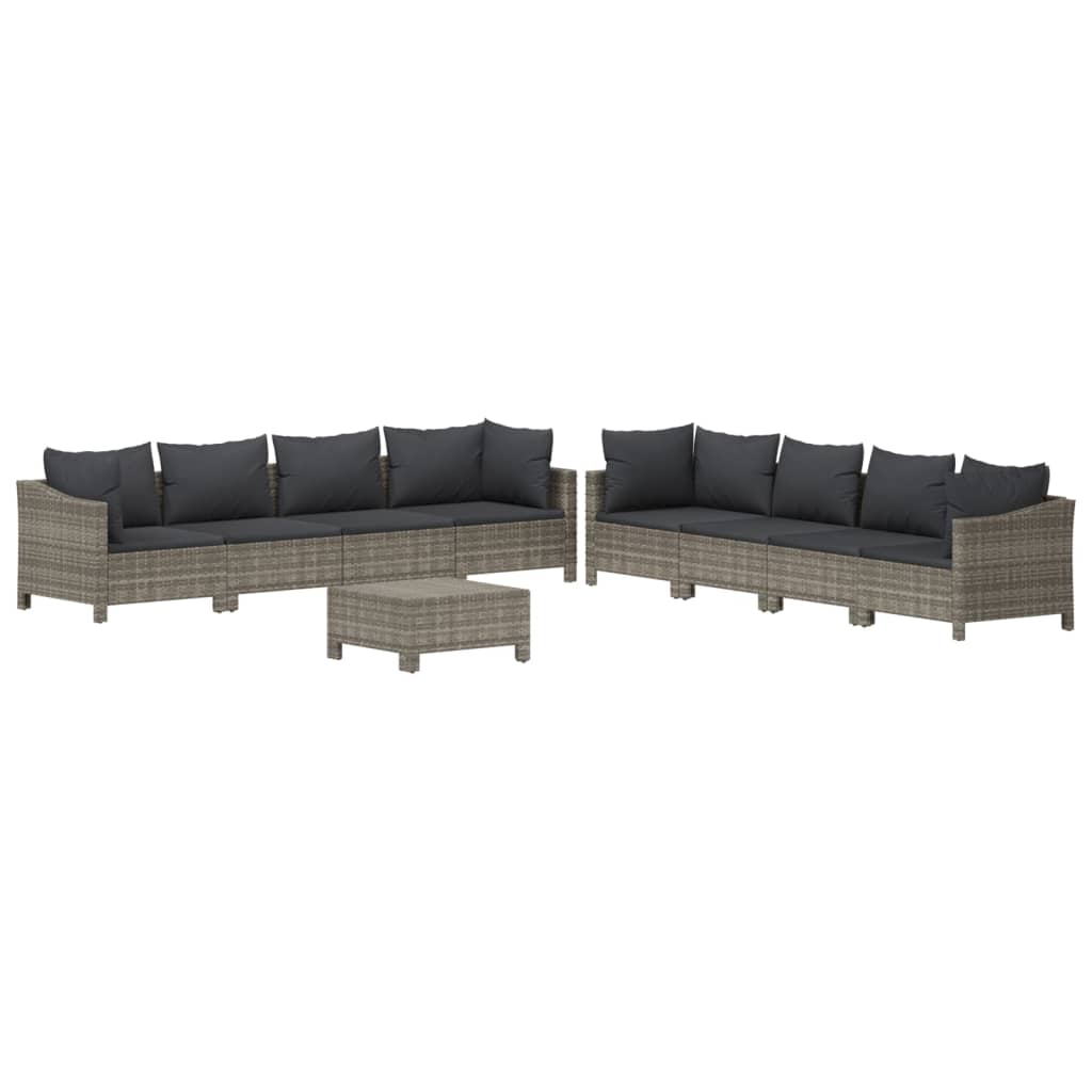 vidaXL Set mobilier de grădină cu perne, 9 piese, gri, poliratan vidaXL Set mobilier de grădină cu perne, 9 piese, gri, poliratan