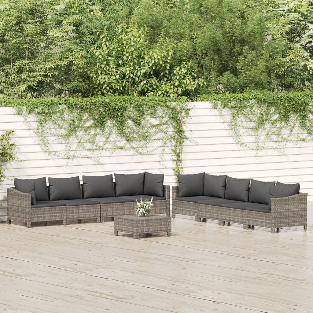 vidaXL Set mobilier de grădină cu perne, 9 piese, gri, poliratan vidaXL Set mobilier de grădină cu perne, 9 piese, gri, poliratan