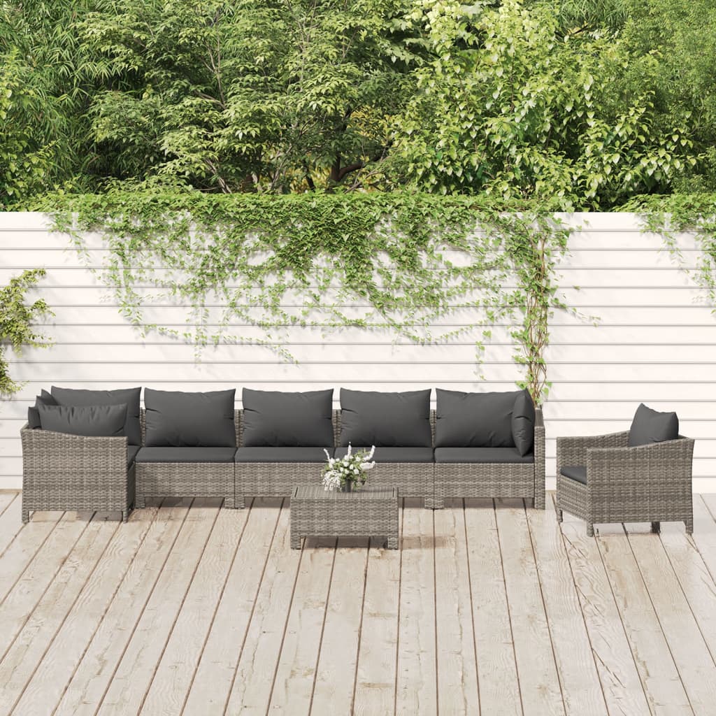 vidaXL Set mobilier de grădină cu perne, 8 piese, gri, poliratan vidaXL Set mobilier de grădină cu perne, 8 piese, gri, poliratan