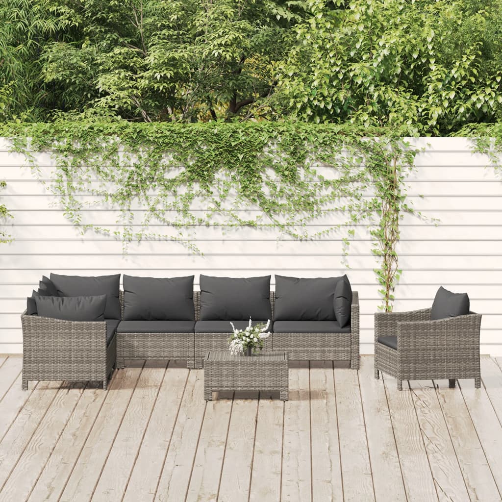 vidaXL Set mobilier de grădină cu perne, 8 piese, gri, poliratan vidaXL Set mobilier de grădină cu perne, 8 piese, gri, poliratan