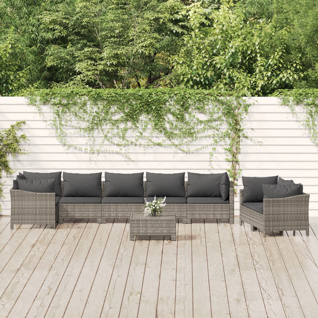 vidaXL Set mobilier de grădină cu perne, 9 piese, gri, poliratan vidaXL Set mobilier de grădină cu perne, 9 piese, gri, poliratan
