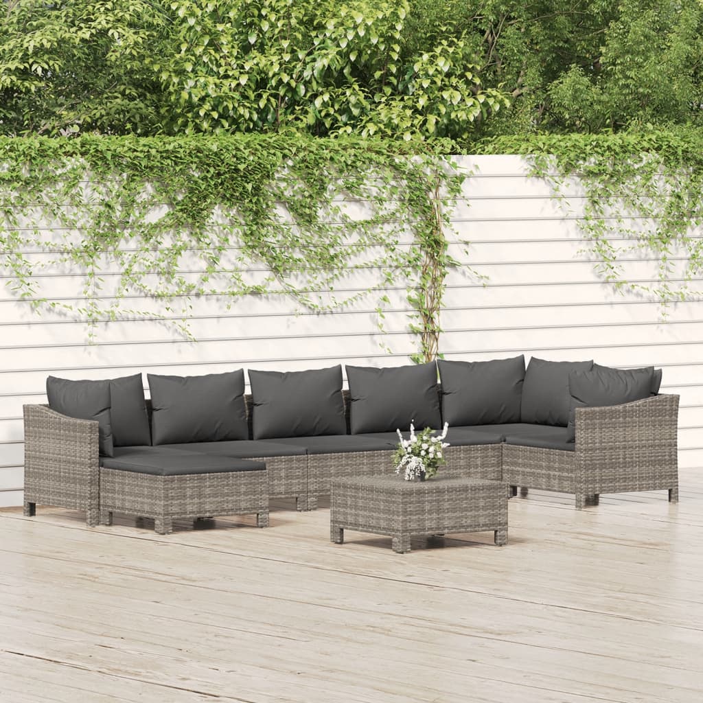 vidaXL Set mobilier de grădină cu perne, 8 piese, gri, poliratan vidaXL Set mobilier de grădină cu perne, 8 piese, gri, poliratan