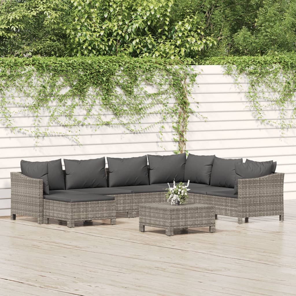 vidaXL Set mobilier de grădină cu perne, 8 piese, gri, poliratan vidaXL Set mobilier de grădină cu perne, 8 piese, gri, poliratan