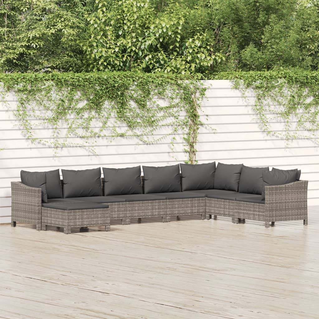 vidaXL Set mobilier de grădină cu perne, 8 piese, gri, poliratan vidaXL Set mobilier de grădină cu perne, 8 piese, gri, poliratan