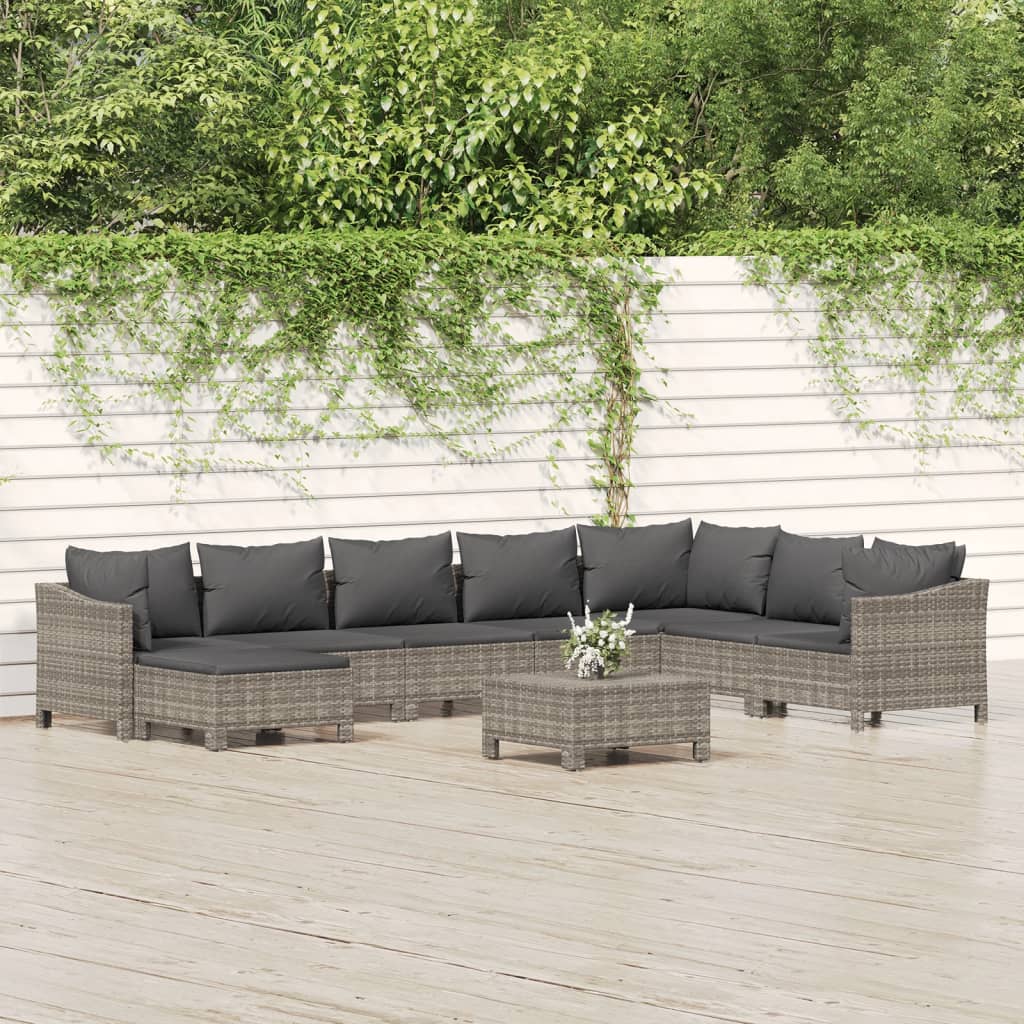 vidaXL Set mobilier de grădină cu perne, 9 piese, gri, poliratan vidaXL Set mobilier de grădină cu perne, 9 piese, gri, poliratan
