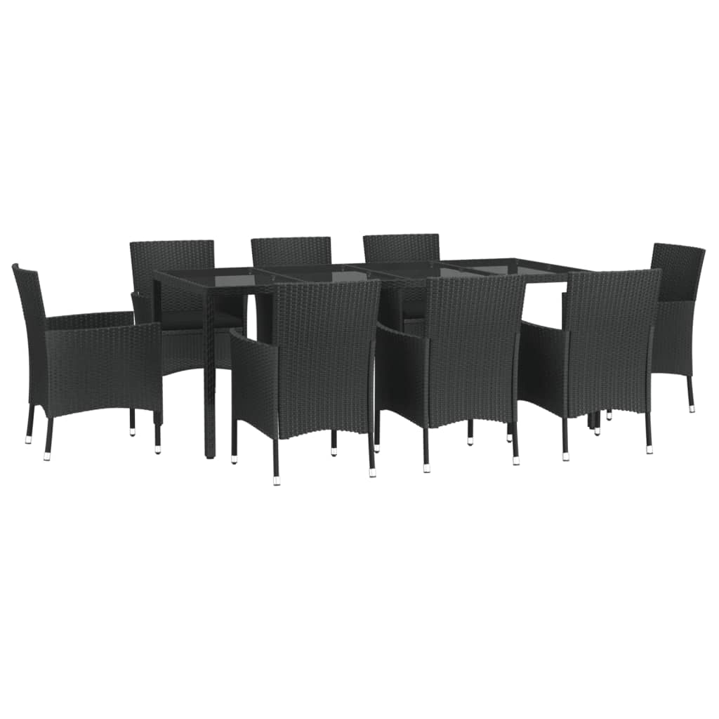 vidaXL Set mobilier de grădină cu perne, 9 piese, negru, poliratan
