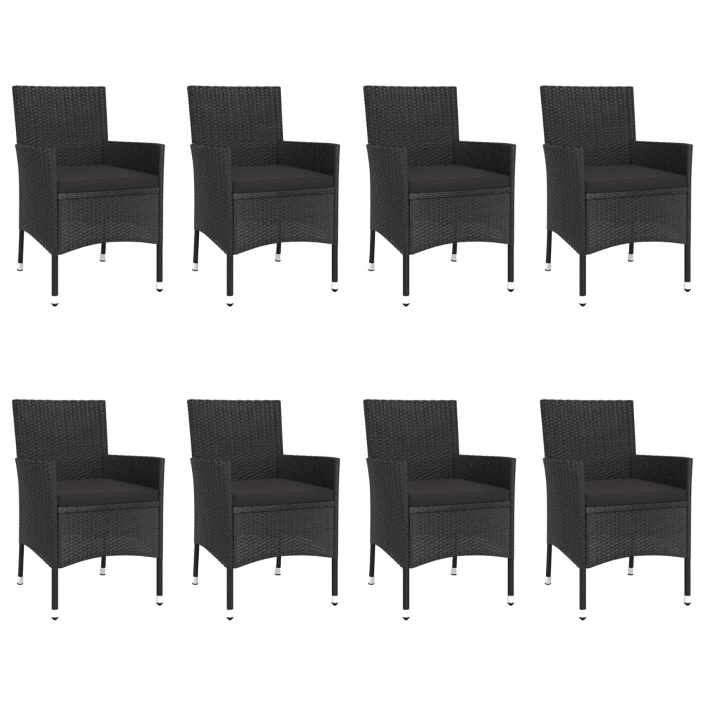 vidaXL Set mobilier de grădină cu perne, 9 piese, negru, poliratan