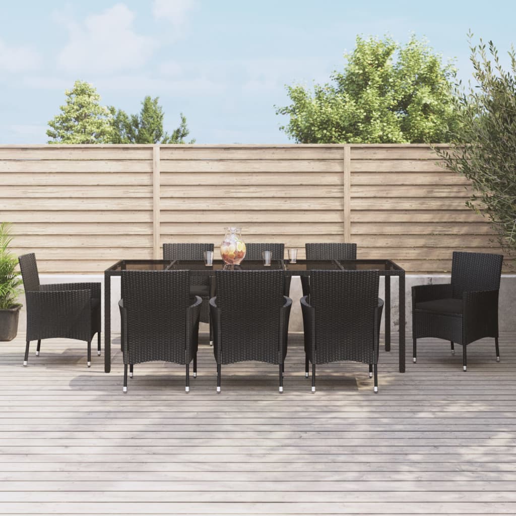 vidaXL Set mobilier de grădină cu perne, 9 piese, negru, poliratan vidaXL Set mobilier de grădină cu perne, 9 piese, negru, poliratan