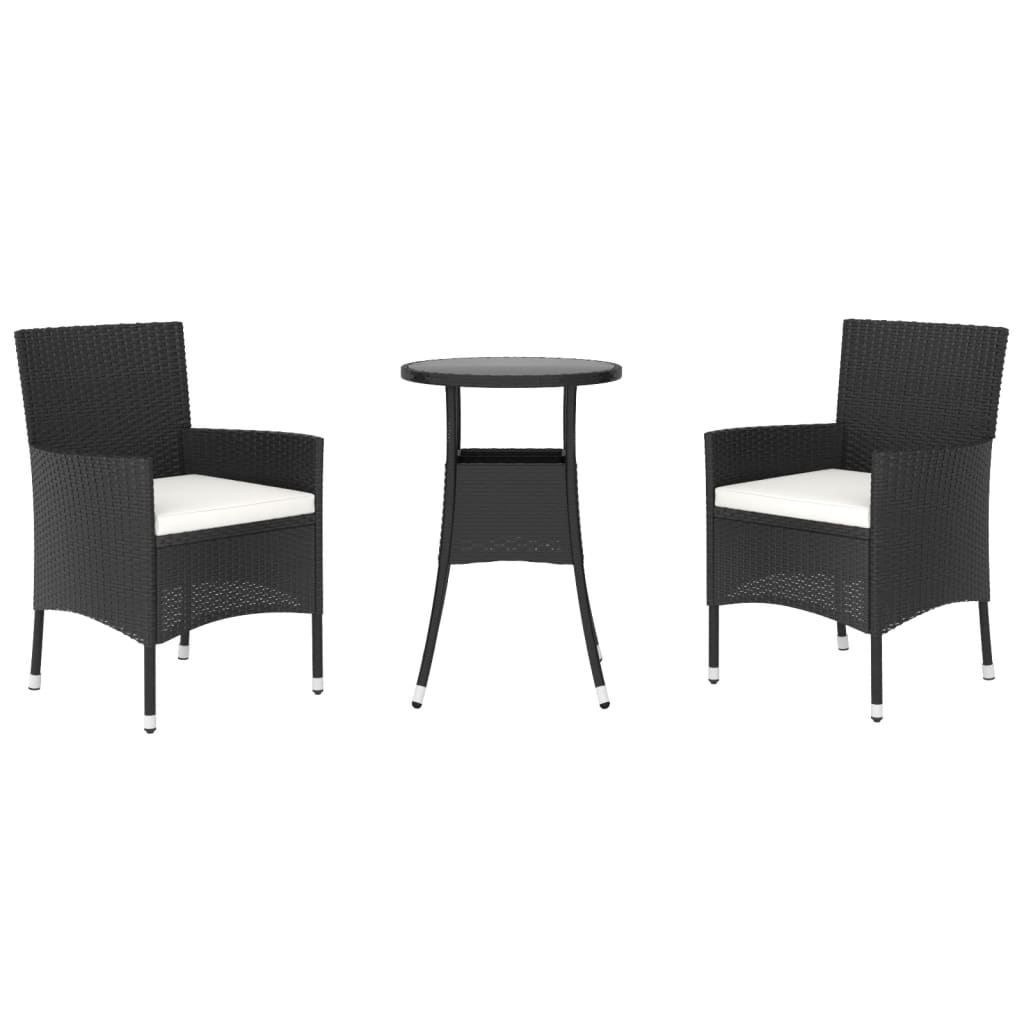 vidaXL Set bistro de grădină cu perne, 3 piese, negru, poliratan vidaXL Set bistro de grădină cu perne, 3 piese, negru, poliratan