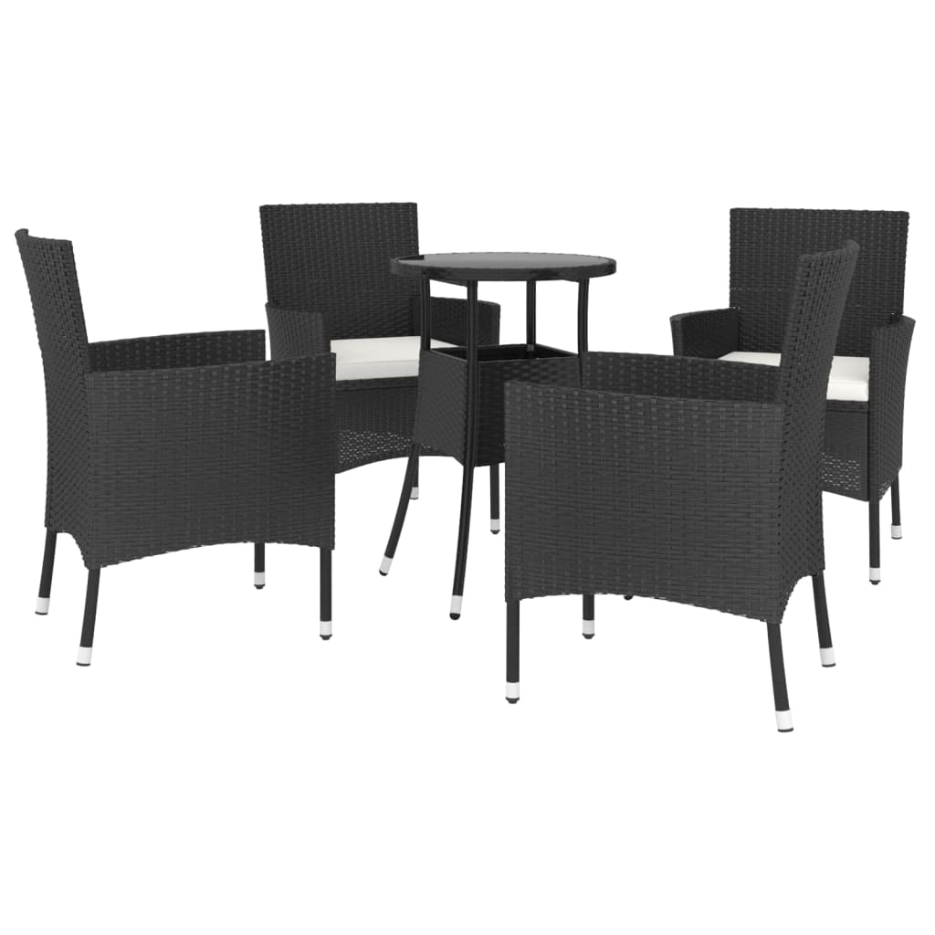 vidaXL Set bistro de grădină cu perne, 5 piese, negru, poliratan vidaXL Set bistro de grădină cu perne, 5 piese, negru, poliratan