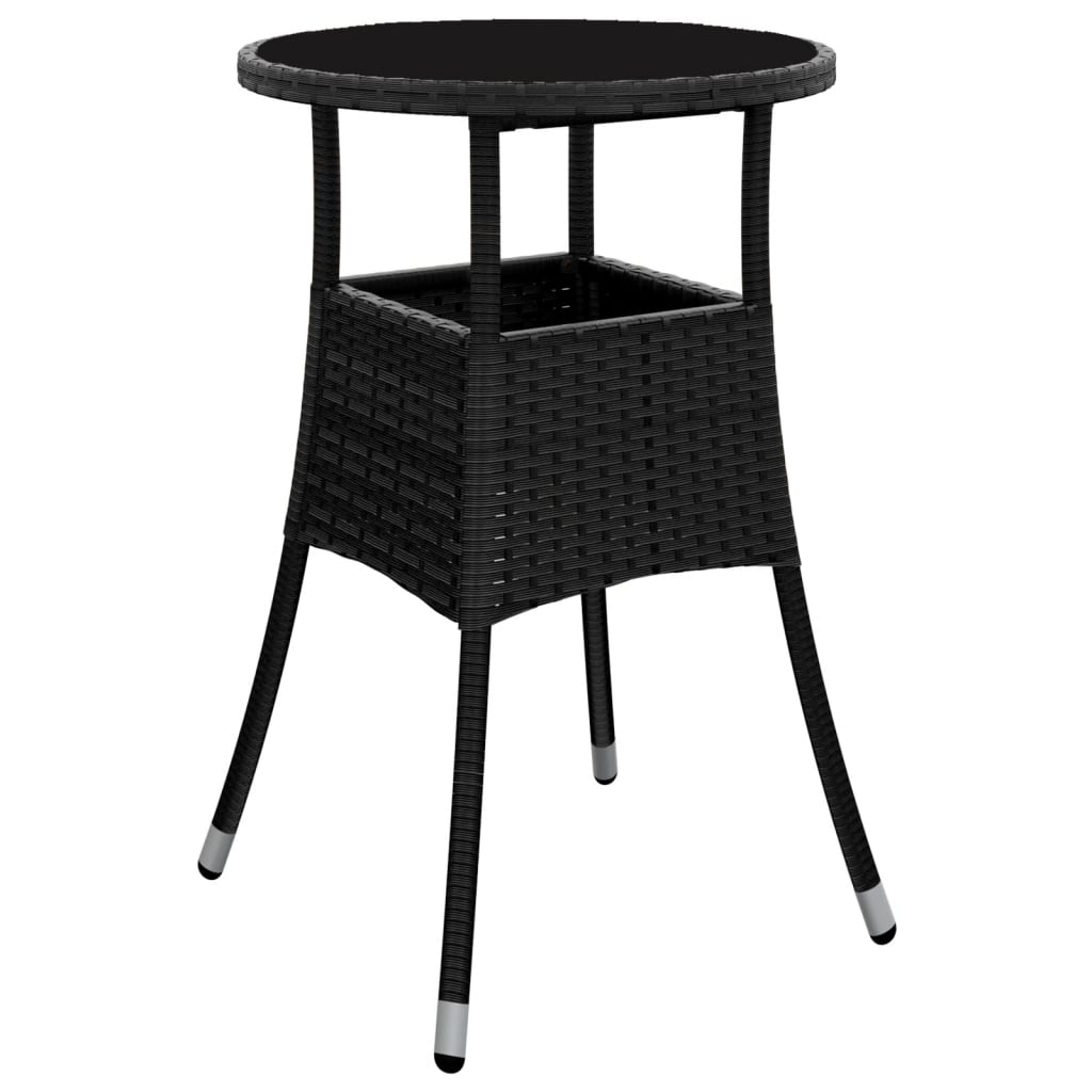 vidaXL Set bistro de grădină cu perne, 3 piese, negru, poliratan