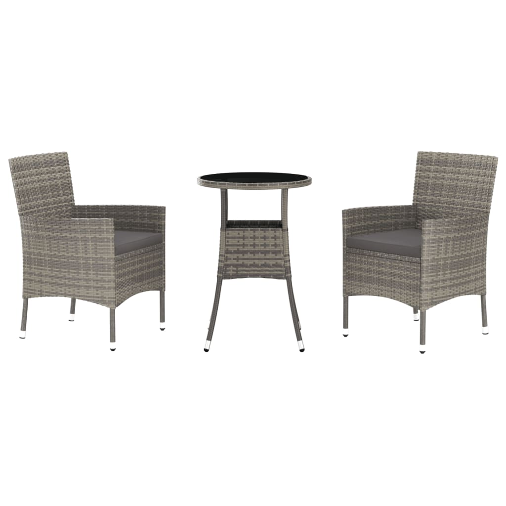 vidaXL Set bistro de grădină cu perne, 3 piese, gri, poliratan vidaXL Set bistro de grădină cu perne, 3 piese, gri, poliratan
