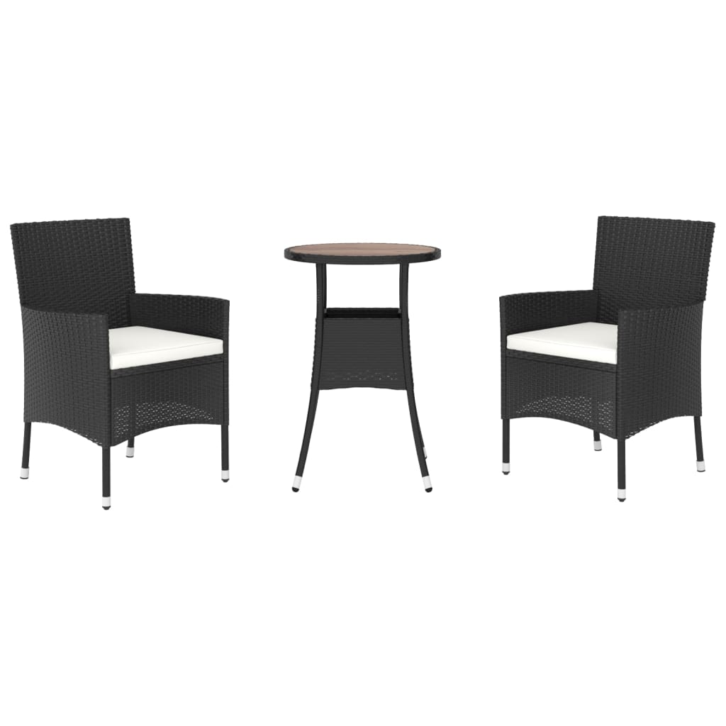 vidaXL Set bistro de grădină cu perne, 3 piese, negru, poliratan vidaXL Set bistro de grădină cu perne, 3 piese, negru, poliratan