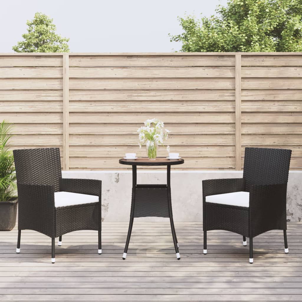 vidaXL Set bistro de grădină cu perne, 3 piese, negru, poliratan vidaXL Set bistro de grădină cu perne, 3 piese, negru, poliratan