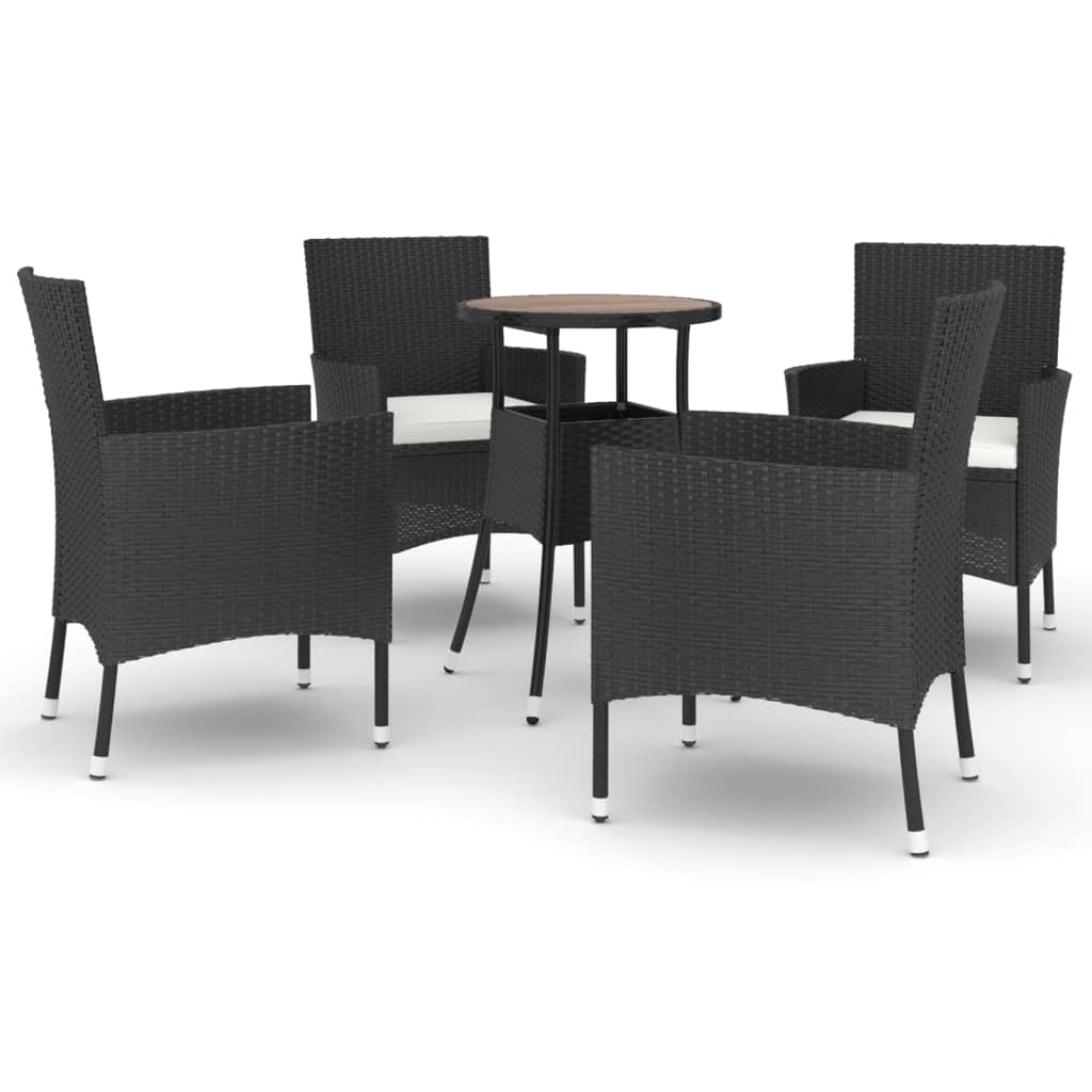 vidaXL Set bistro de grădină cu perne, 5 piese, negru, poliratan vidaXL Set bistro de grădină cu perne, 5 piese, negru, poliratan