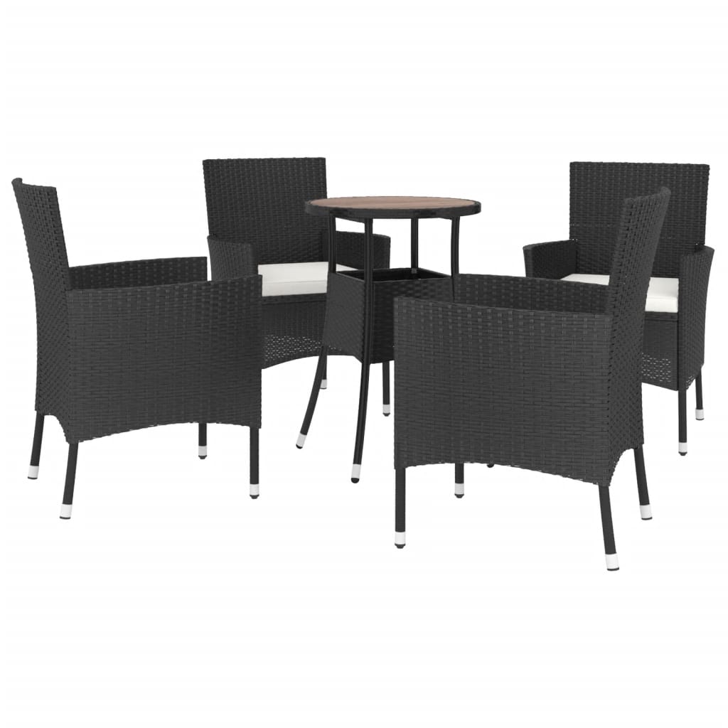 vidaXL Set bistro de grădină cu perne, 5 piese, negru, poliratan vidaXL Set bistro de grădină cu perne, 5 piese, negru, poliratan